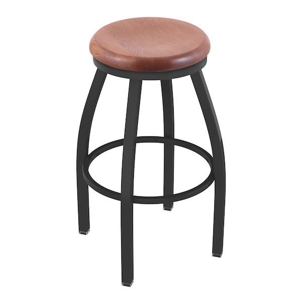 25" Swivel Counter Stool, Pewter Finish, Med Oak Seat